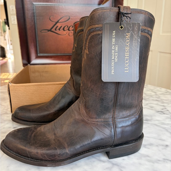 Lucchese Men’s Chocolate Mad Dog Goat Roper Boots - Picture 3 of 11
